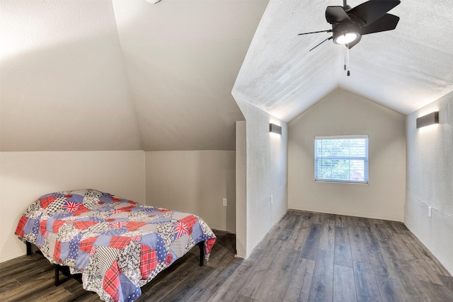 6811 Pecan St, Frisco, TX 75034 - bedroom featuring vaulted ceiling, wood finished floors, and ceiling fan