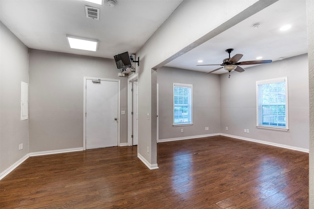 6811 Pecan St, Frisco, TX 75034 - unfurnished room with healthy amount of natural light, wood finished floors, a ceiling fan, baseboards, and recessed lighting