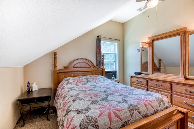 6811 Pecan St, Frisco, TX 75034 - carpeted bedroom featuring lofted ceiling, a ceiling fan, and cooling unit