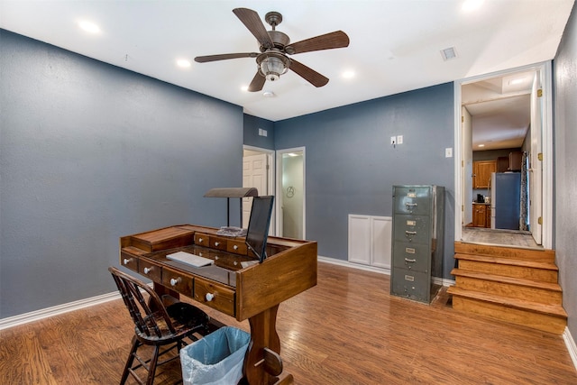 6811 Pecan St, Frisco, TX 75034 - home office with wood finished floors, ceiling fan, baseboards, and recessed lighting