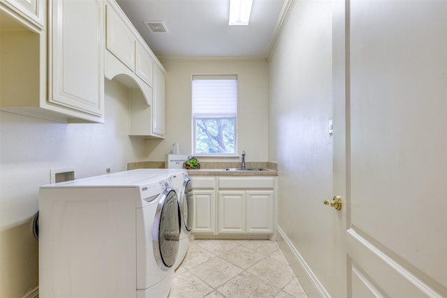 5528 Gleneagles Dr, Plano, TX 75093 - washroom with cabinet space, washer and clothes dryer, ornamental molding, and baseboards