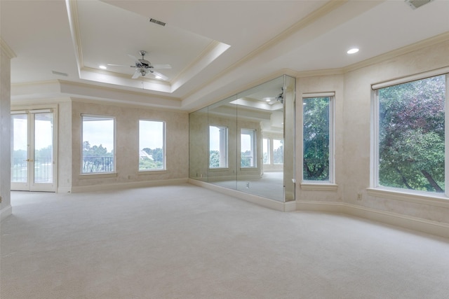 5528 Gleneagles Dr, Plano, TX 75093 - spare room with crown molding, a ceiling fan, plenty of natural light, carpet floors, and recessed lighting