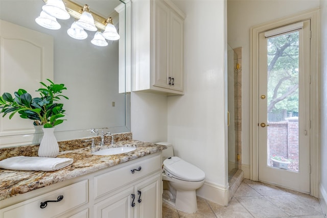 5528 Gleneagles Dr, Plano, TX 75093 - full bath with vanity, a shower stall, toilet, and tile patterned floors