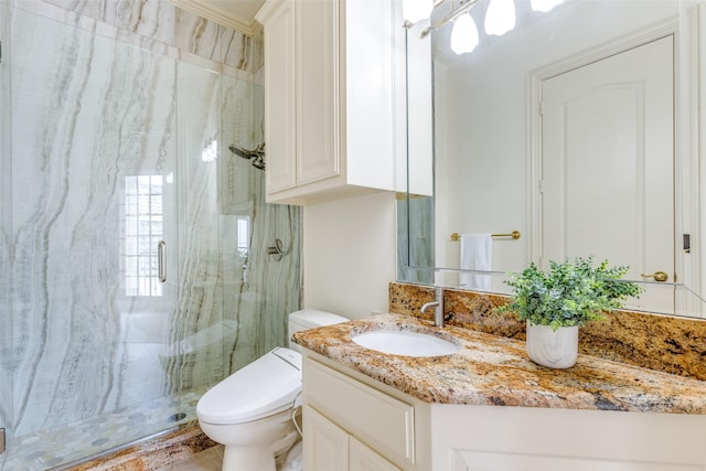 5528 Gleneagles Dr, Plano, TX 75093 - bathroom with a marble finish shower, vanity, and toilet