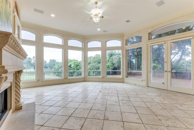 5528 Gleneagles Dr, Plano, TX 75093 - unfurnished sunroom featuring french doors, ornamental molding, and recessed lighting
