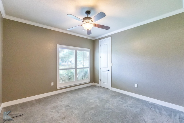 2326 Innisbrook Dr, Abilene, TX 79606 - spare room featuring ornamental molding, a ceiling fan, carpet floors, and baseboards