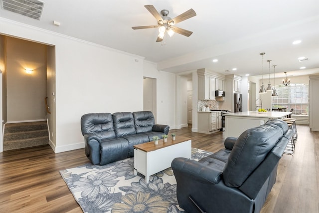 142 Shelby Trce, Murphy, TX 75094 - living area featuring a ceiling fan, light wood-type flooring, stairway, recessed lighting, and baseboards