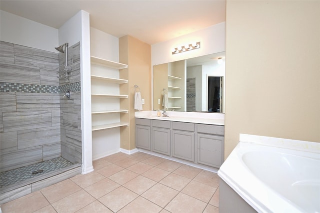 122 Buffalo Ridge Dr, Newark, TX 76071 - full bathroom featuring vanity, a bath, tiled shower, and tile patterned floors
