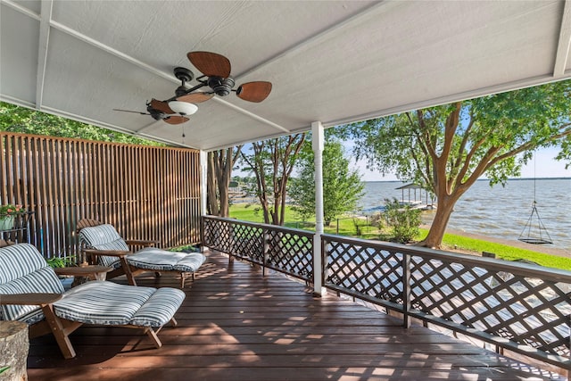 431 Jib Dr, Gun Barrel City, TX 75156 - wooden deck featuring a water view and ceiling fan