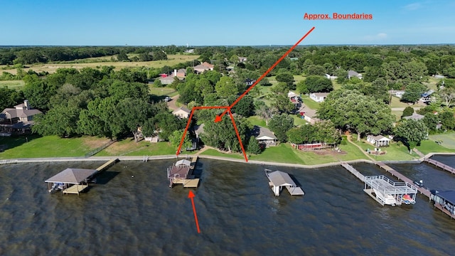 431 Jib Dr, Gun Barrel City, TX 75156 - view of property location with a nearby body of water and property parcel outlined