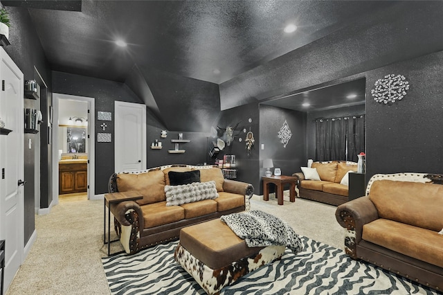 1447 Cimarron Trl, Hurst, TX 76053 - carpeted home theater room with a sink, baseboards, and recessed lighting