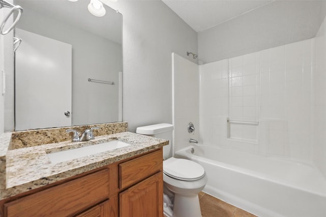 1412 Mockingbird Ln, Desoto, TX 75115 - bathroom with toilet, vanity, bathtub / shower combination, and tile patterned floors