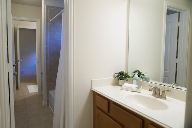 4561 Firewheel Dr, Plano, TX 75024 - full bath featuring vanity, tile patterned flooring, and shower / bathtub combination with curtain