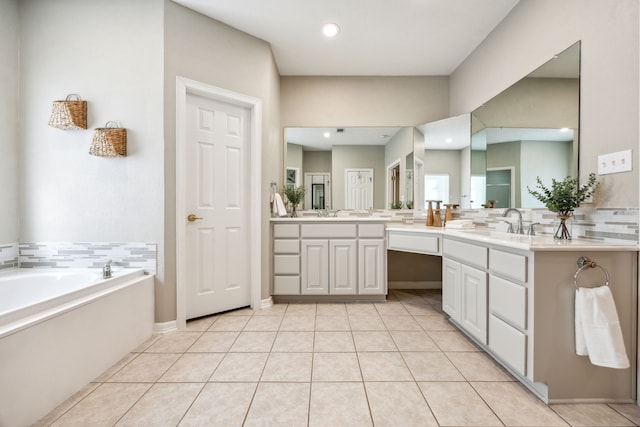 7968 Fm 121, Van Alstyne, TX 75495 - full bathroom with double vanity, a garden tub, tile patterned floors, and recessed lighting