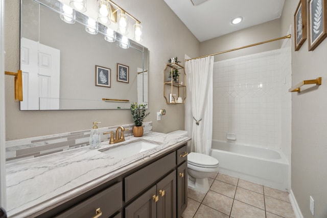 7968 Fm 121, Van Alstyne, TX 75495 - bathroom featuring vanity, tile patterned floors, shower / bath combo with shower curtain, and toilet