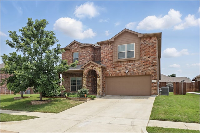 31 Oakridge Ln, Edgecliff Village, TX 76134 - traditional-style house featuring a garage, brick siding, central AC unit, and concrete driveway