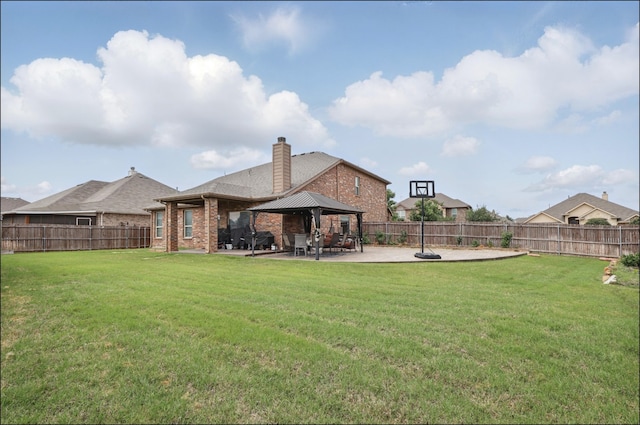 31 Oakridge Ln, Edgecliff Village, TX 76134 - rear view of house with brick siding, a gazebo, a patio, and a chimney