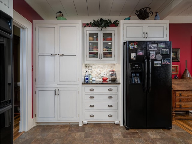 12090 W Fm 346, Bullard, TX 75757 - kitchen with black fridge with ice dispenser, white cabinetry, and stone finish floors