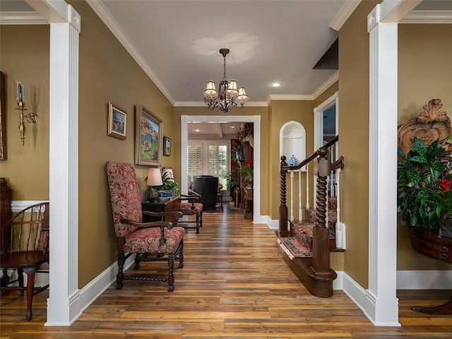 12090 W Fm 346, Bullard, TX 75757 - foyer entrance with wood finished floors, ornamental molding, a chandelier, baseboards, and recessed lighting