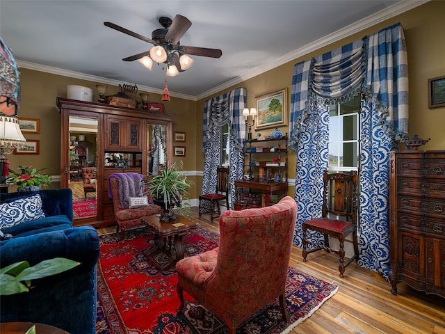 12090 W Fm 346, Bullard, TX 75757 - living area featuring wood finished floors, ceiling fan, and crown molding