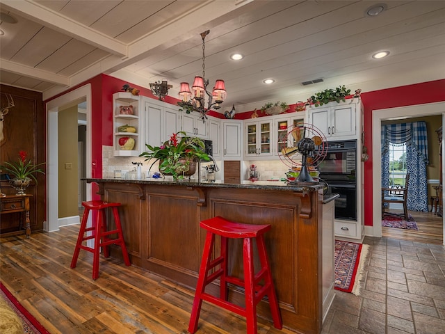 12090 W Fm 346, Bullard, TX 75757 - kitchen with open shelves, a chandelier, recessed lighting, wooden ceiling, and backsplash