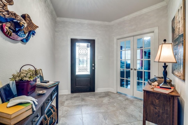 324 Jefferson Ln, Fate, TX 75189 - foyer entrance with french doors, ornamental molding, and baseboards