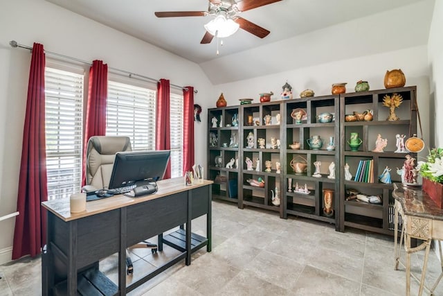 324 Jefferson Ln, Fate, TX 75189 - office area with ceiling fan and lofted ceiling