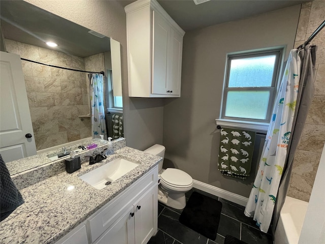 108 Ronnie Ln, Weatherford, TX 76088 - full bathroom featuring vanity, toilet, shower / bath combo, and baseboards