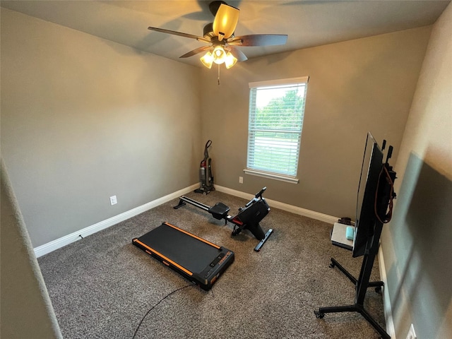 108 Ronnie Ln, Weatherford, TX 76088 - exercise room featuring a ceiling fan, baseboards, and carpet floors