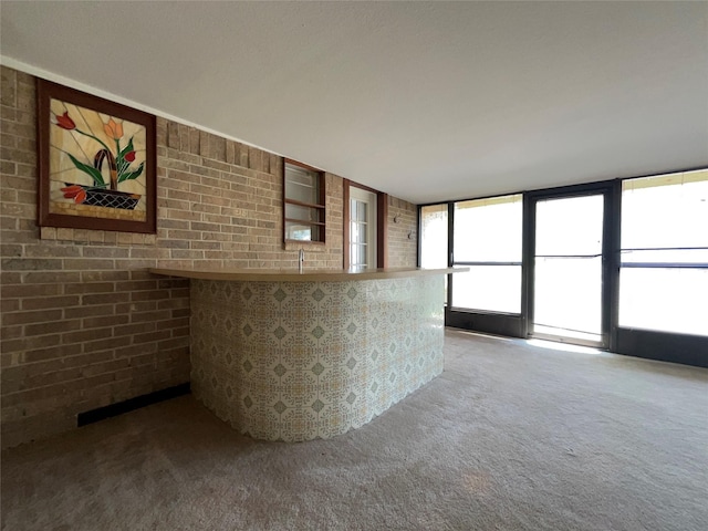3614 Matador Dr, Garland, TX 75042 - bar area featuring carpet floors and brick wall