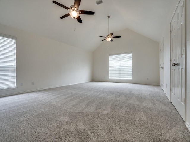 1428 Charlotte Way, Carrollton, TX 75007 - unfurnished room featuring ceiling fan, lofted ceiling, light colored carpet, and baseboards