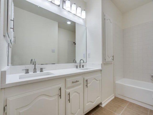 1428 Charlotte Way, Carrollton, TX 75007 - bathroom with double vanity, tile patterned floors, and shower / bath combination