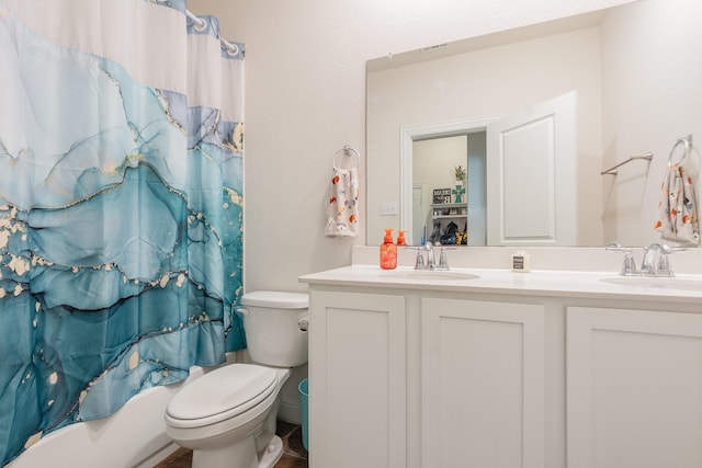 3021 Cobalt Dr, Aubrey, TX 76227 - bathroom featuring double vanity, toilet, and shower / tub combo