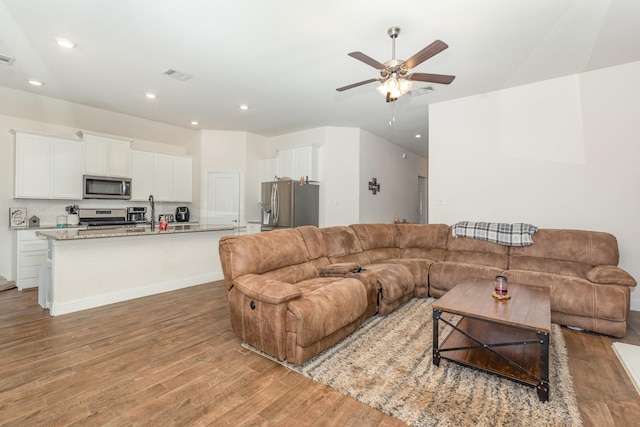 3021 Cobalt Dr, Aubrey, TX 76227 - living area with light wood-style flooring, ceiling fan, recessed lighting, and baseboards