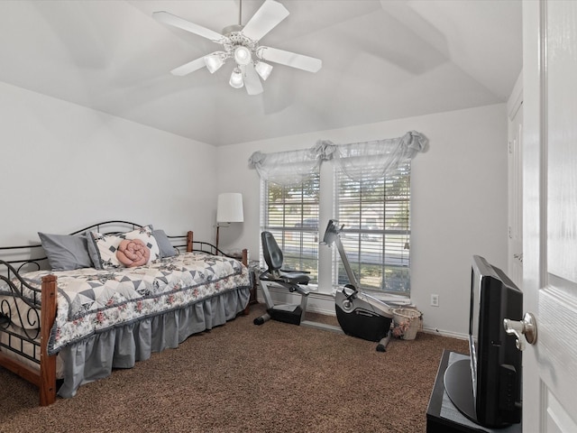 3709 Cliff View Loop, Weatherford, TX 76087 - bedroom with carpet flooring, vaulted ceiling, and a ceiling fan