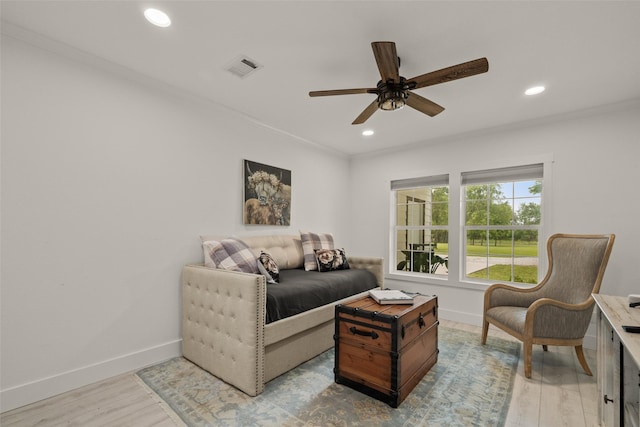 4675 County Road 2216, Caddo Mills, TX 75135 - living area with baseboards, light wood-type flooring, ceiling fan, and recessed lighting