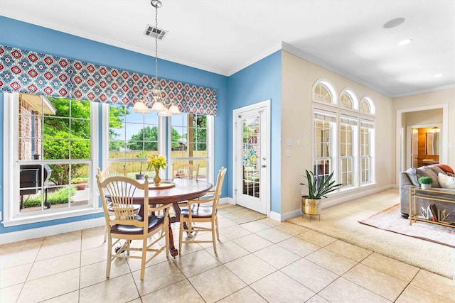 118 Royal Springs Ln, Crawford, TX 76638 - dining area featuring ornamental molding, light tile patterned flooring, baseboards, and recessed lighting