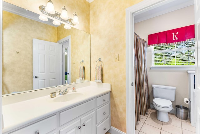 118 Royal Springs Ln, Crawford, TX 76638 - bathroom featuring vanity, tile patterned flooring, toilet, and a shower with shower curtain