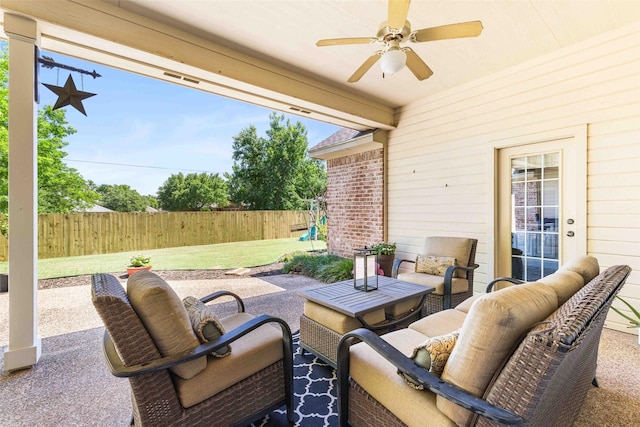 118 Royal Springs Ln, Crawford, TX 76638 - view of patio featuring an outdoor hangout area and ceiling fan