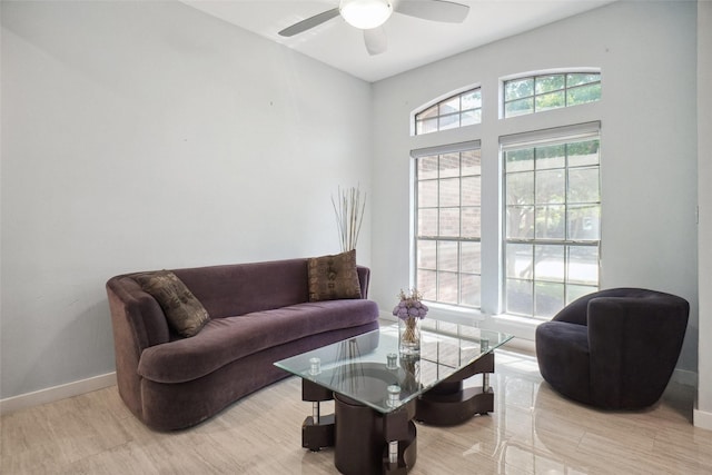 1302 Kelly Green Ct, Keller, TX 76248 - living room featuring light wood finished floors, baseboards, and ceiling fan