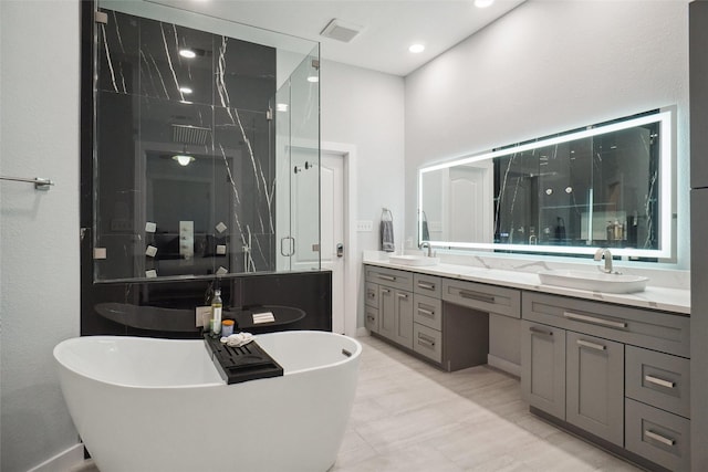 1302 Kelly Green Ct, Keller, TX 76248 - full bathroom featuring double vanity, a freestanding bath, and a shower stall