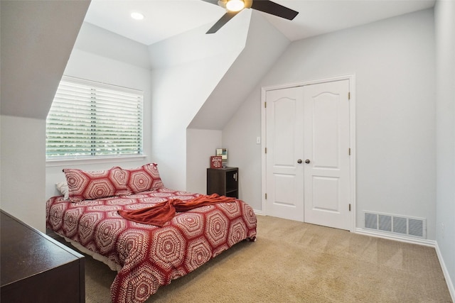 1302 Kelly Green Ct, Keller, TX 76248 - carpeted bedroom featuring vaulted ceiling, a ceiling fan, a closet, and baseboards