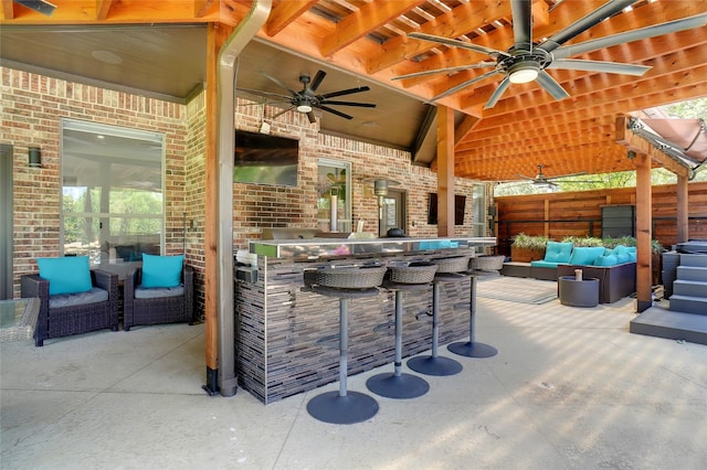1302 Kelly Green Ct, Keller, TX 76248 - view of patio / terrace featuring ceiling fan, an outdoor hangout area, and exterior bar