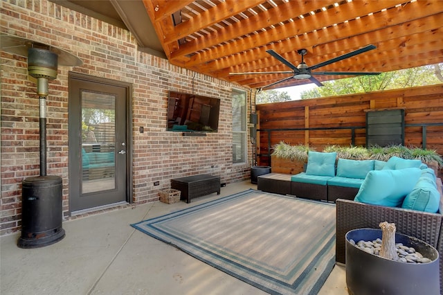 1302 Kelly Green Ct, Keller, TX 76248 - view of patio with an outdoor hangout area, a pergola, and a ceiling fan