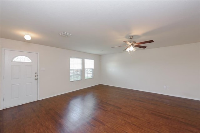 2913 Paddock Way, Denton, TX 76210 - entryway featuring a ceiling fan, wood finished floors, and baseboards