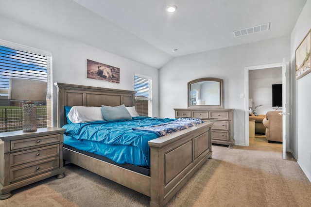 16637 Friesland Ln, Justin, TX 76247 - bedroom featuring light carpet, lofted ceiling, and baseboards