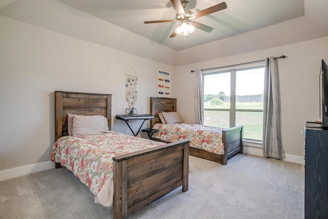 4017 Crick Ct, Weatherford, TX 76087 - bedroom with light colored carpet, baseboards, and ceiling fan