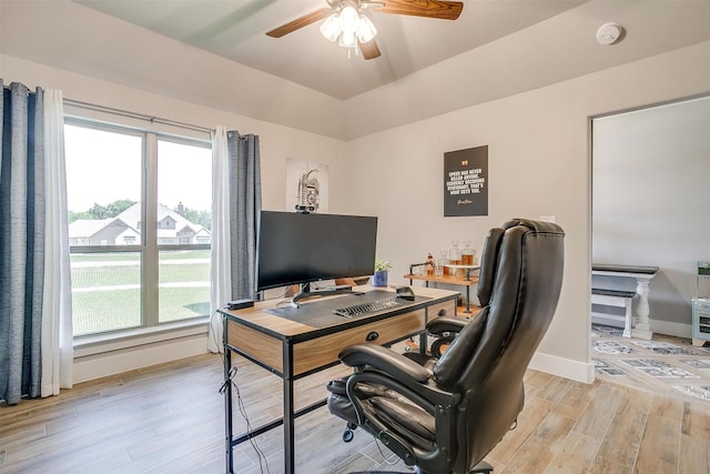 4017 Crick Ct, Weatherford, TX 76087 - office with ceiling fan, light wood-style flooring, baseboards, and healthy amount of natural light