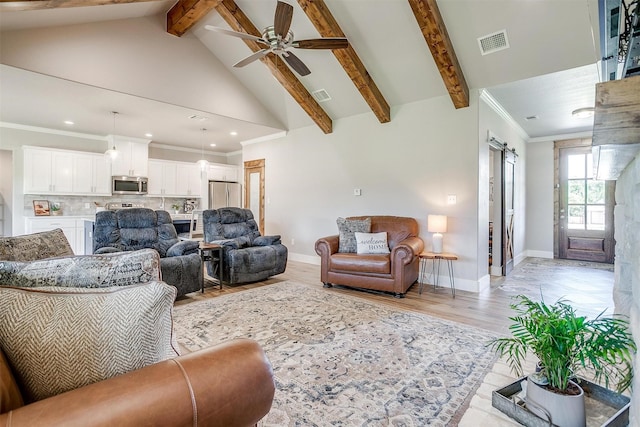4017 Crick Ct, Weatherford, TX 76087 - living area featuring beamed ceiling, baseboards, recessed lighting, ceiling fan, and light wood-type flooring