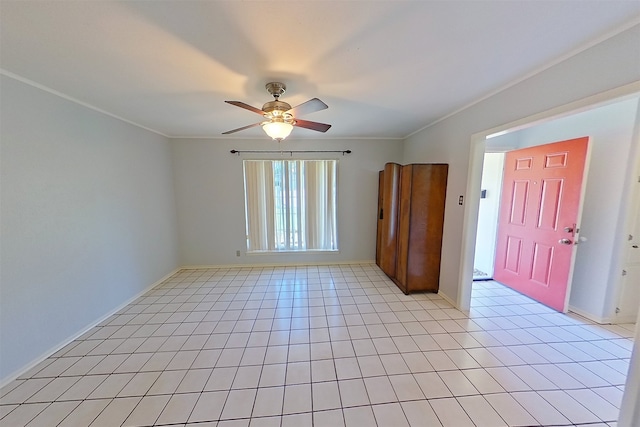 1602 England Rd, Arlington, TX 76013 - unfurnished room with crown molding, ceiling fan, baseboards, and light tile patterned floors
